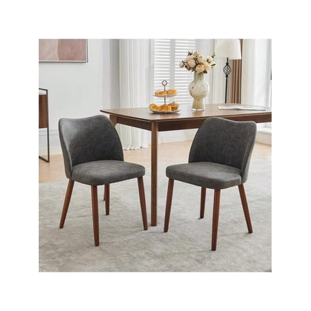 Dining Chairs Set Of 2 Linen/PU Leather Upholstered Dining Chair With Wood Chair Legs Wing Backrest Kitchen Chairs With Thick Cushions For Dining Room Living Room