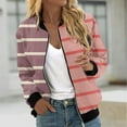 thumbnail image 2 of Olyvenn Stylish Women's Striped Bomber Jacket Long Sleeve Zipper Up Lightweight Baseball Jacket Pink 4, 2 of 5