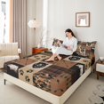 thumbnail image 3 of Castle Fairy Western Bear Queen Sheets 4 Pieces for Teens,Vintage Camo Plaid Queen Sheet Sets,Brown Black Beige,1 Fitted Sheet, 1 Flat Sheet and 2 Pillowcases, 3 of 6