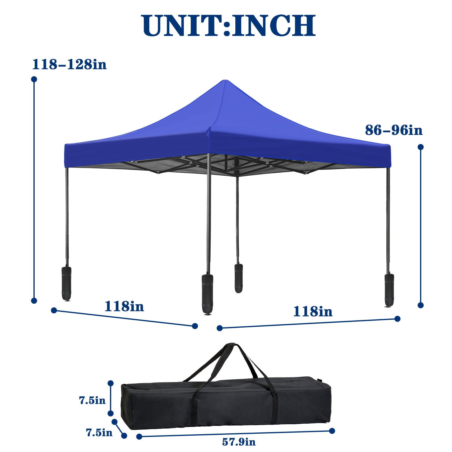 10x10 Pop up Canopy Tent for Outside, Waterproof Canopy Tents for Beach with UV Protection Outdoor Party Tent Canopy Straight Leg Shade Canopy, Blue