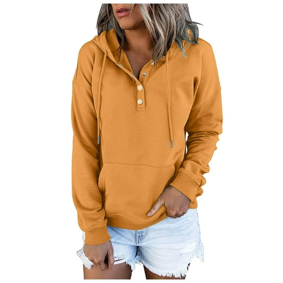 Xudanell White Sweatshirt Women Large Sizes Sweatshirt Snap Button Hoodies Daily Hoodies for Women Gold S
