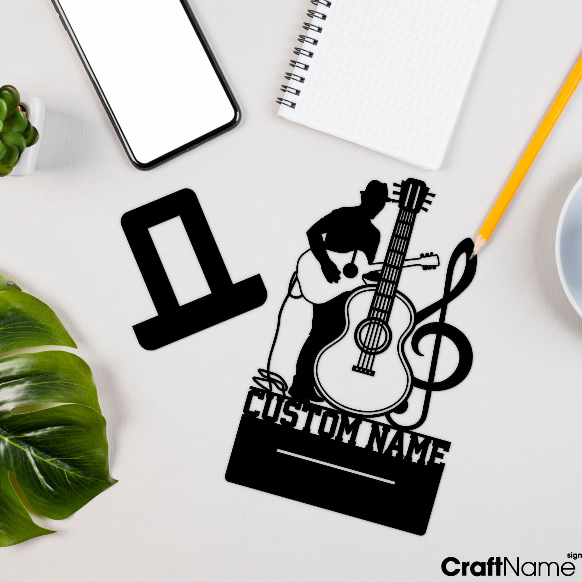 Craftnamesign Custom Guitarist Metal Cell Phone Desk Holder, Metal Guitar Phone Holder Phone Stand
