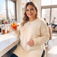 thumbnail image 4 of Agnes Orinda Women's Plus Size Sweater Crew Neck Long Sleeves Side Slits Knit Pullover Oversized Sweaters 1X Apricot, 4 of 9