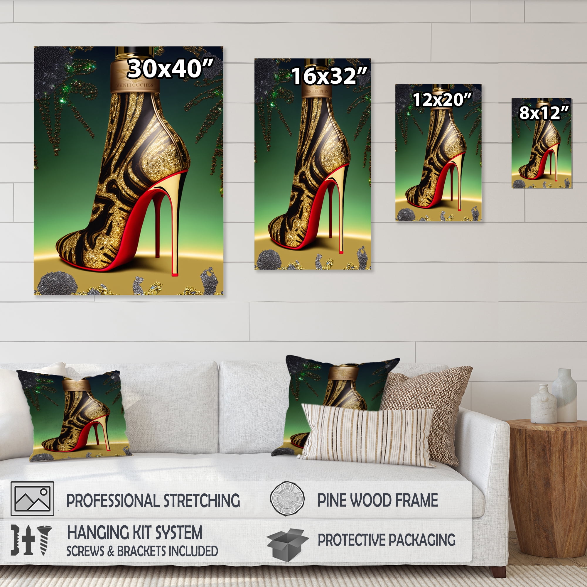 Designart Black And Gold High Heel Shoe II Canvas Wall Art