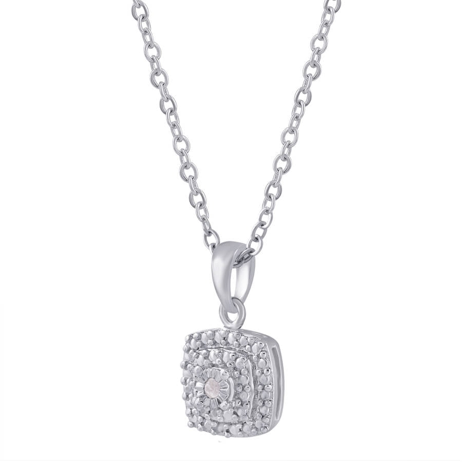 Diamond Accent Silver-Tone Double Halo Frame Pendant, 18" Chain