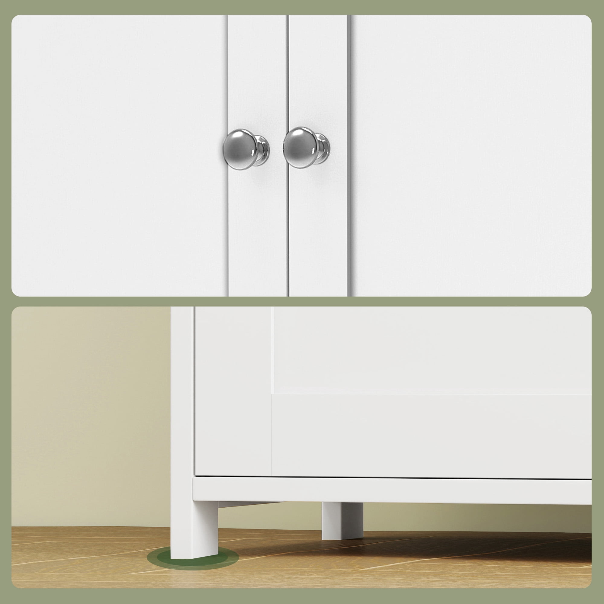 LEDREM Bathroom Storage Floor Cabinet Organizer with Adjustable Shelf 4 Magnetic Doors Freestanding for Small Spaces,White