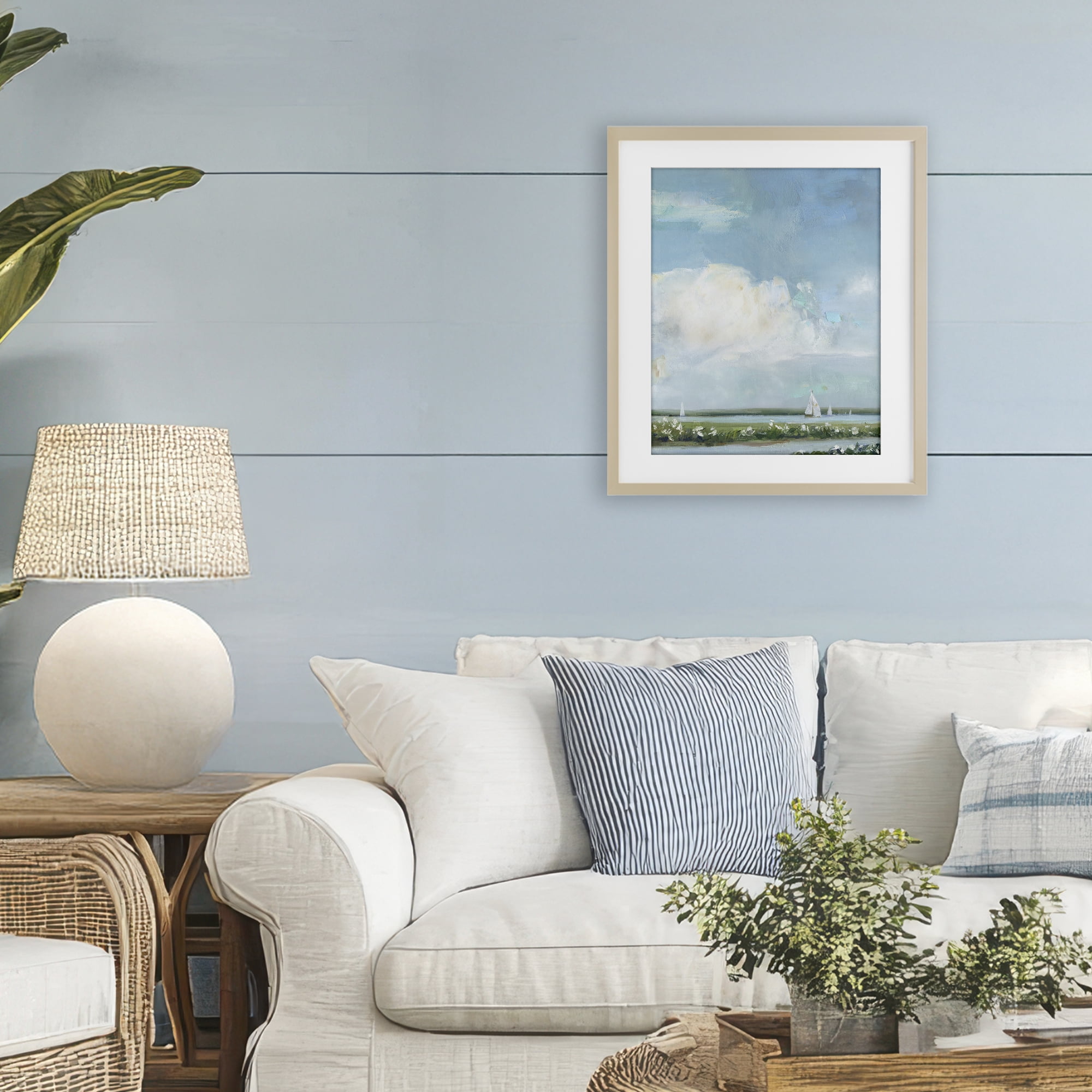 Stupell Industries Seaside Sailing Along Meadow Birch Framed Print Under Glass, design by Sally Swatland