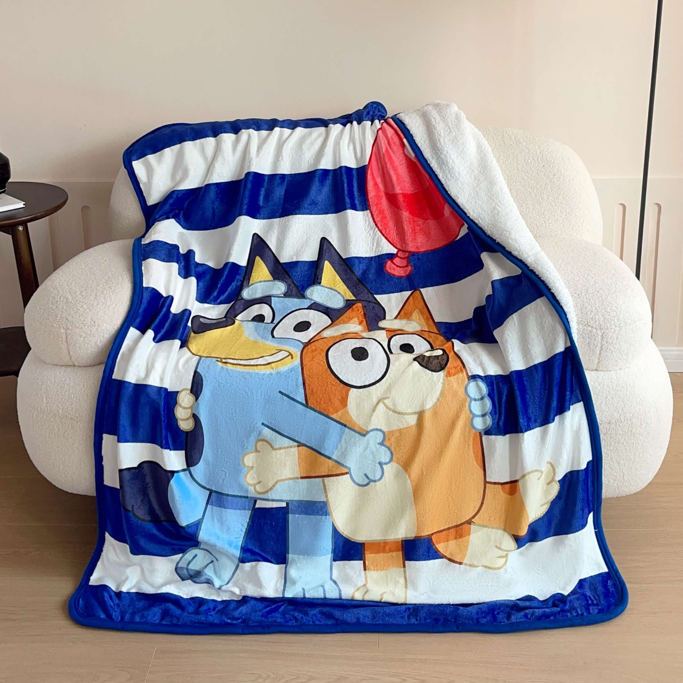 Bluey Happy Hugs Kids Silk Touch Throw Blanket with Sherpa Reverse, 46 x 60 inches Blue – Soft Plush Fleece Throw Blanket
