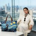 thumbnail image 3 of ZUXONGSY Starry Night Cat Print Handle Handbag for Women Lightweight Top Handle Tote Bag Large Capacity Weekender Bag with Zipper for Tours Daily Use, 3 of 6