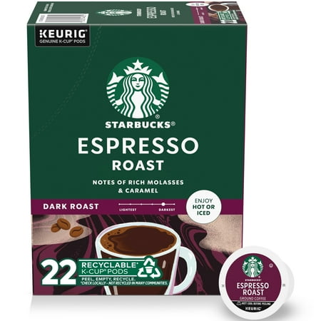 Starbucks Espresso Roast, Dark Roast Keurig K-Cup Coffee Pods, 22 Count K Cups