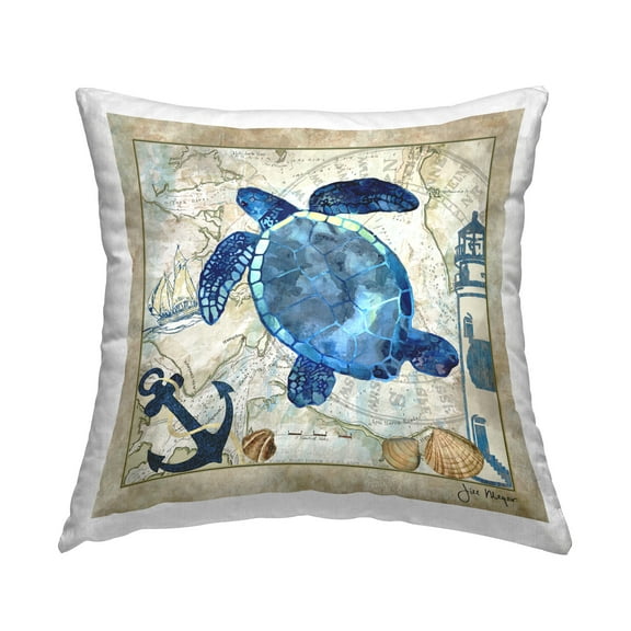 Stupell Industries Turtle & Maritime Map Decorative Printed Throw Pillow Design by Jill Meyer