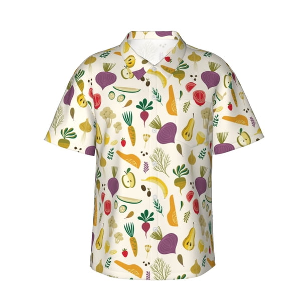 Fotbe Vegetable Camisa Hawaiana para Hombre Unisex – Camisa Casual de Verano con Botones de Manga Corta de Algodón y Lino,Small