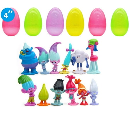 6 Jumbo Easter Egg Party Favors with 12 Pcs Troll Figurines