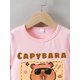 thumbnail image 2 of Camiseta con estampado de capibara y té con leche para niña. Mezcla de algodón suave y elástica. Camiseta informal de manga corta con cuello redondo para disfrutar del verano. Camiseta de capibara., 2 of 5