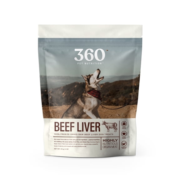 360 Pet Nutrition Freeze Dried Raw Beef Liver Dog Treats, 4oz