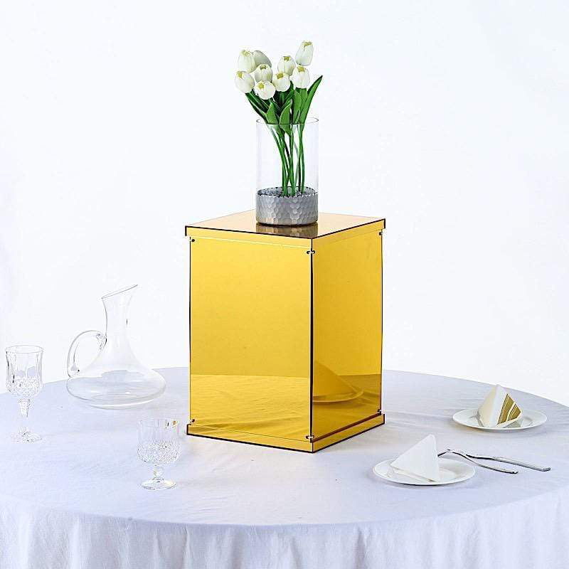 GOLD 12" Acrylic DISPLAY BOX Pedestal Riser Centerpiece Column Home Decorations 