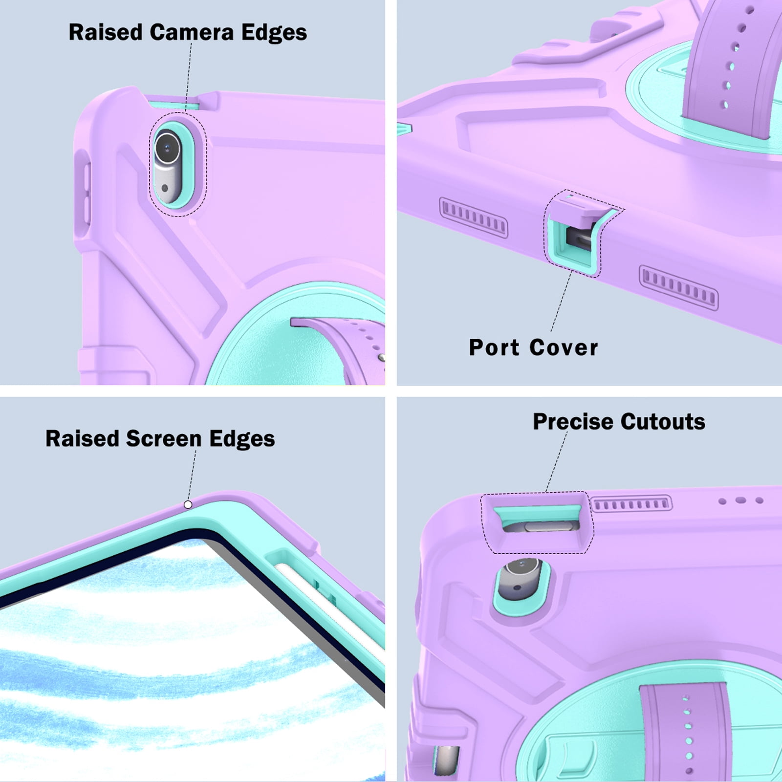 Military Grade Case for Apple iPad Air 11 inch 2024,Shoulder Strap Shockproof iPad Case with Pencil Holder 360 Rotating Hand Strap+Kicstand Rugged Siicone and Hard PC Case,Purplegreen