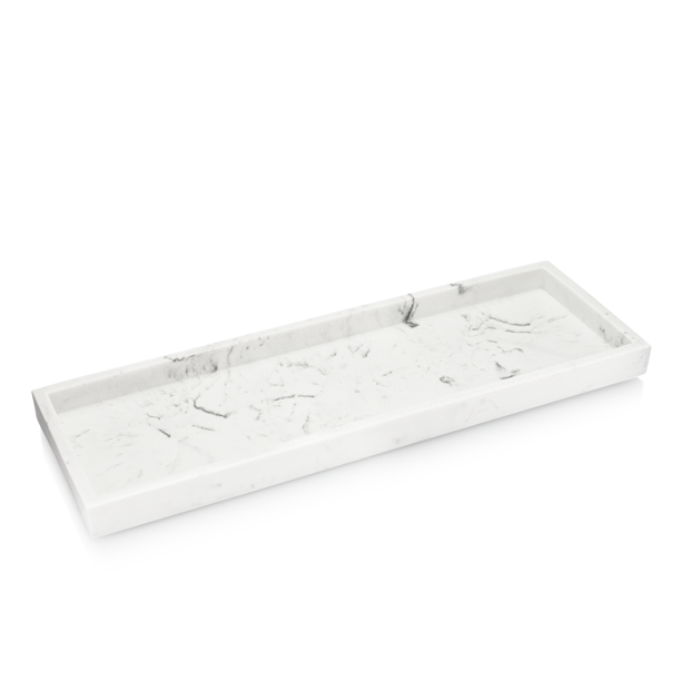 Essentra Home White Marble Luxury Bathroom Vanity Tray, Rectangular