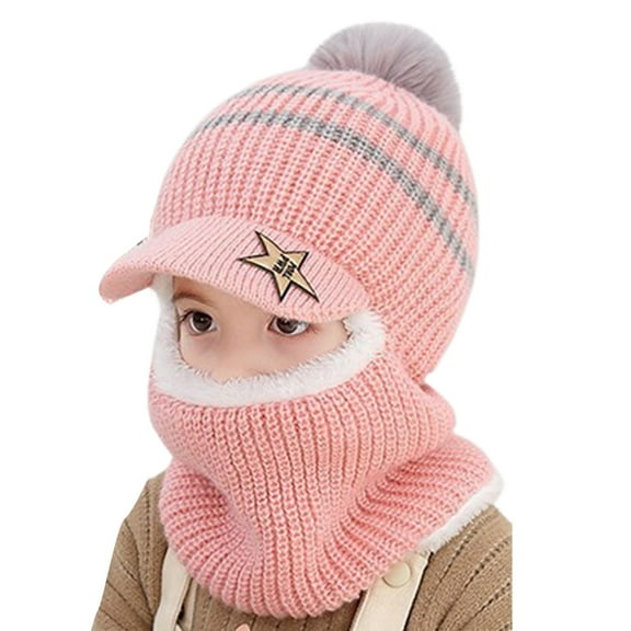 2-6Y Baby Snow Hats Girl Snow Hats For Kids Winter Hat Fleece Lining Pom Poms