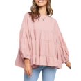 thumbnail image 1 of Gvmfive Women Casual Ruffles Round Neck Long Puff Sleeve Tops Blouse Shirt, 1 of 7