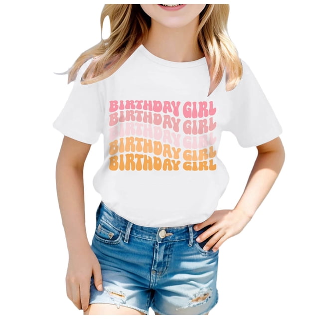 Zhuashum T-Shirts Fille Manches Courtes Hauts Col Rond T-Shirt Blouse à Lettres Graphique Rétro Tout-Petit Tenue d'Été Blanc 3-4 Ans
