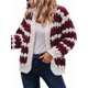 thumbnail image 2 of Suéter de Invierno de Punto Holgado con Rayas y Mangas Farol para Mujer, Moda de Otoño Rojo Vino y L, 2 of 10