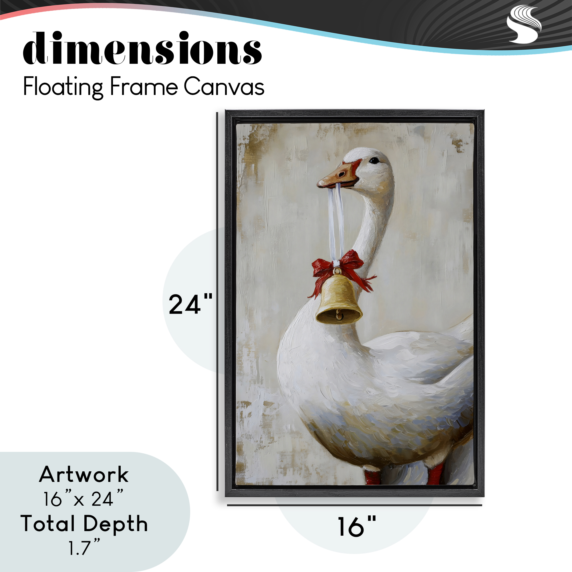 Festive Jingle Goose Black Framed Floater Canvas Wall Art, design by Petal Prints Design