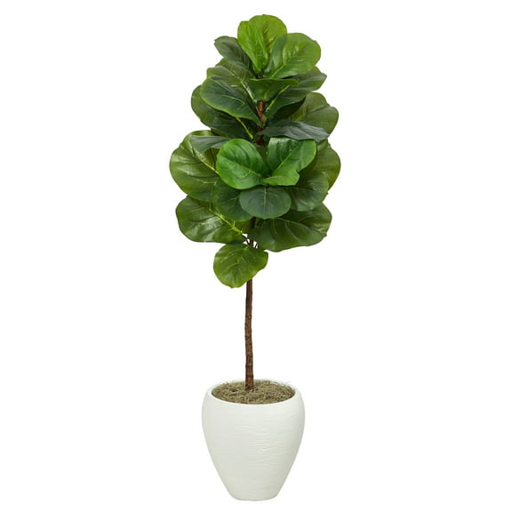 Nearly Natural 52" Fiddle Leaf Artificial Tree in White Planter