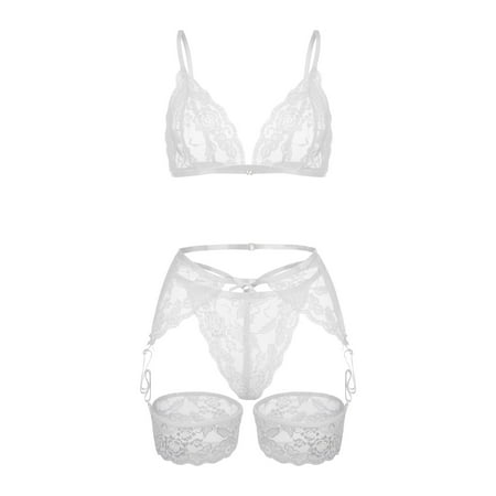 Sngxgn Women Deep V Halter Lingerie Teddy One-Piece Romper Bodysuit Lace Seamless Underwear For Women(White XXXXL)