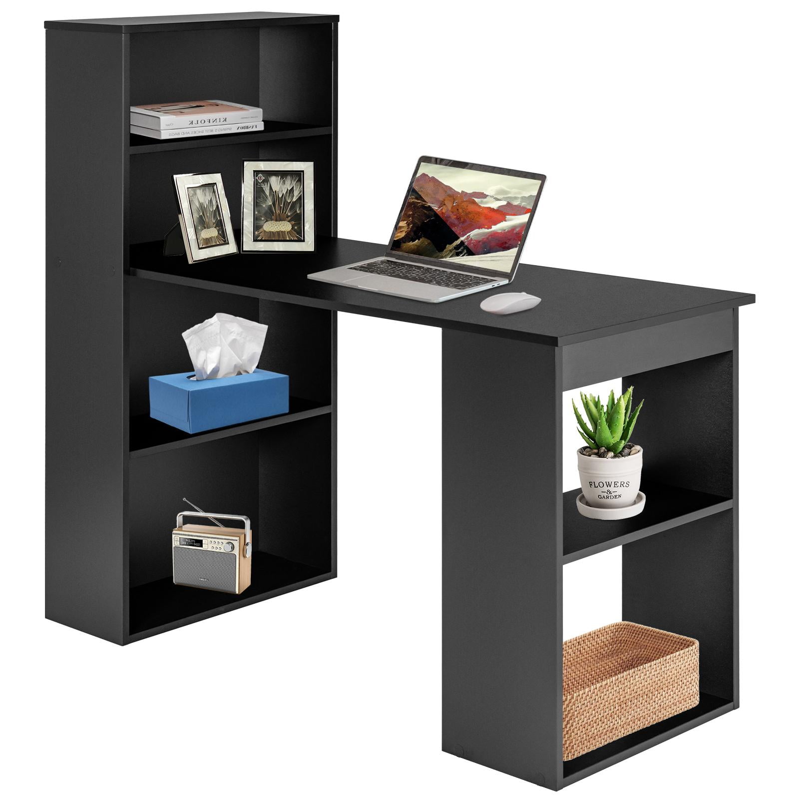 Giantex Computer Desk w/Bookcase, 48” Modern Compact Writing Desk, Reversible Study Workstation for Home, Office & Dorm, Easy Assembly, Black