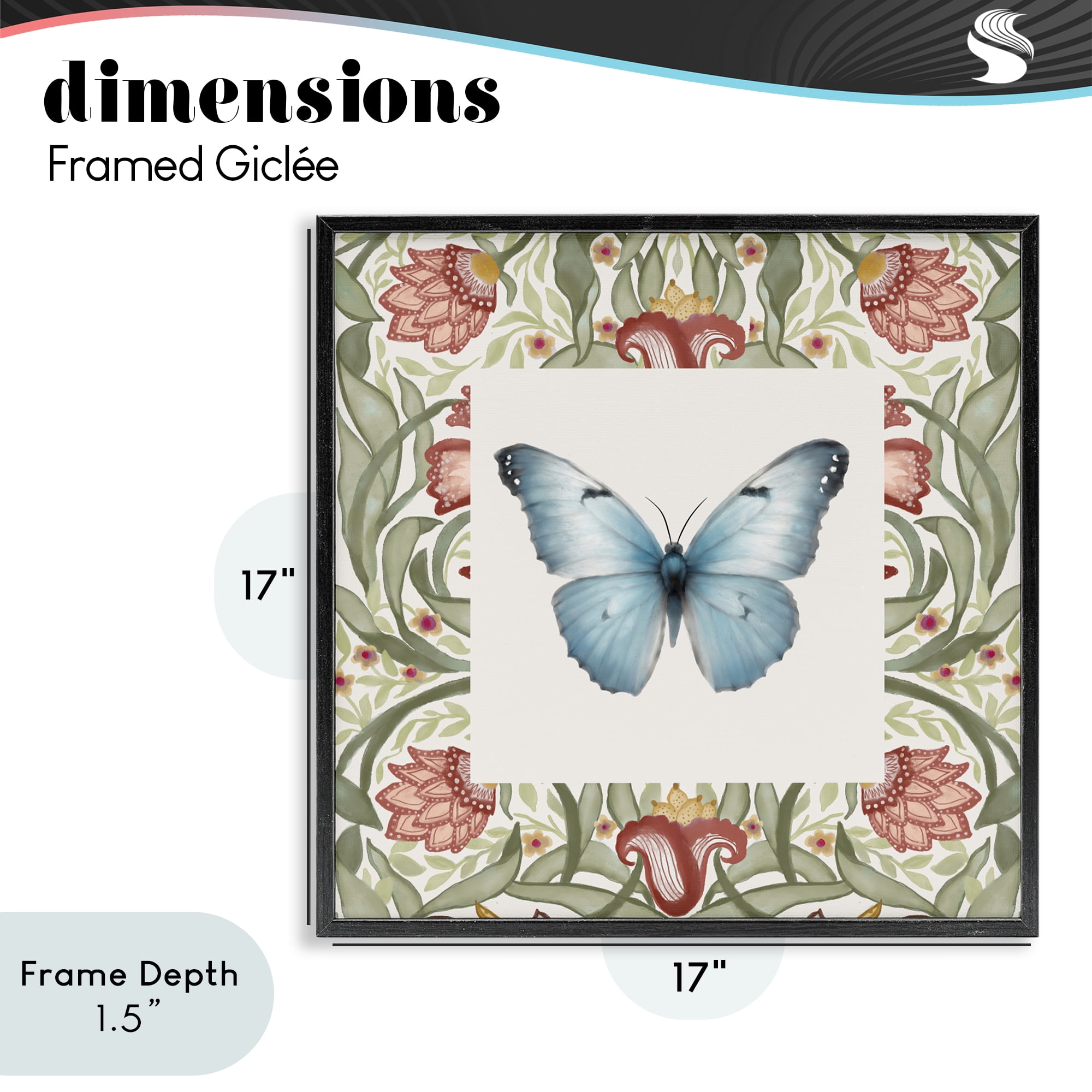 Stupell Industries Baroque Butterfly Vintage Flowers Black Framed Giclee Art, design by Elizabeth Medley