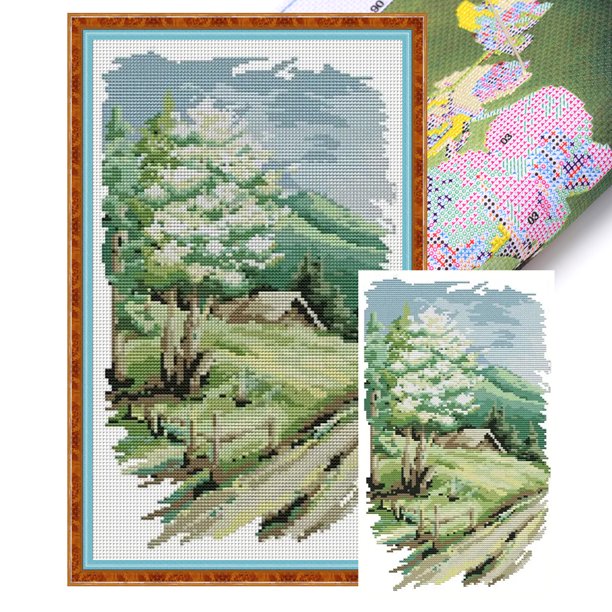 Hilo Algodón Bordado 14CT Impreso Estaciones Verano Punto Cruz 22x37cm