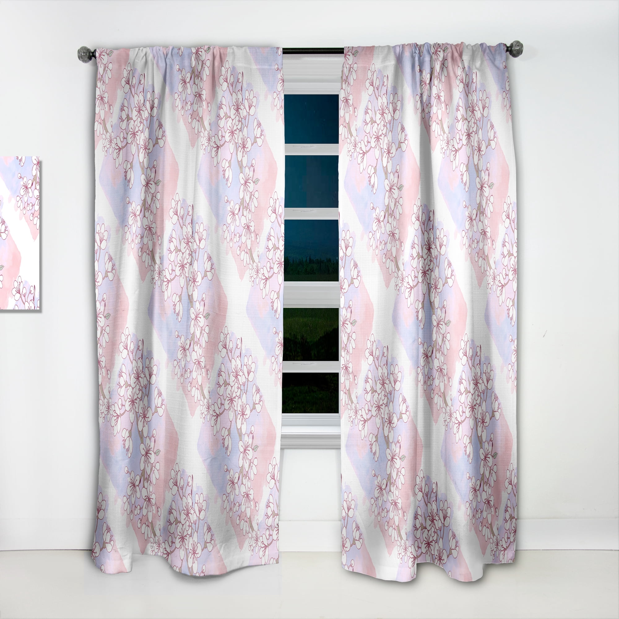 Designart 'Pink Flower Retro Pattern I' Mid-Century Modern Curtain Panel