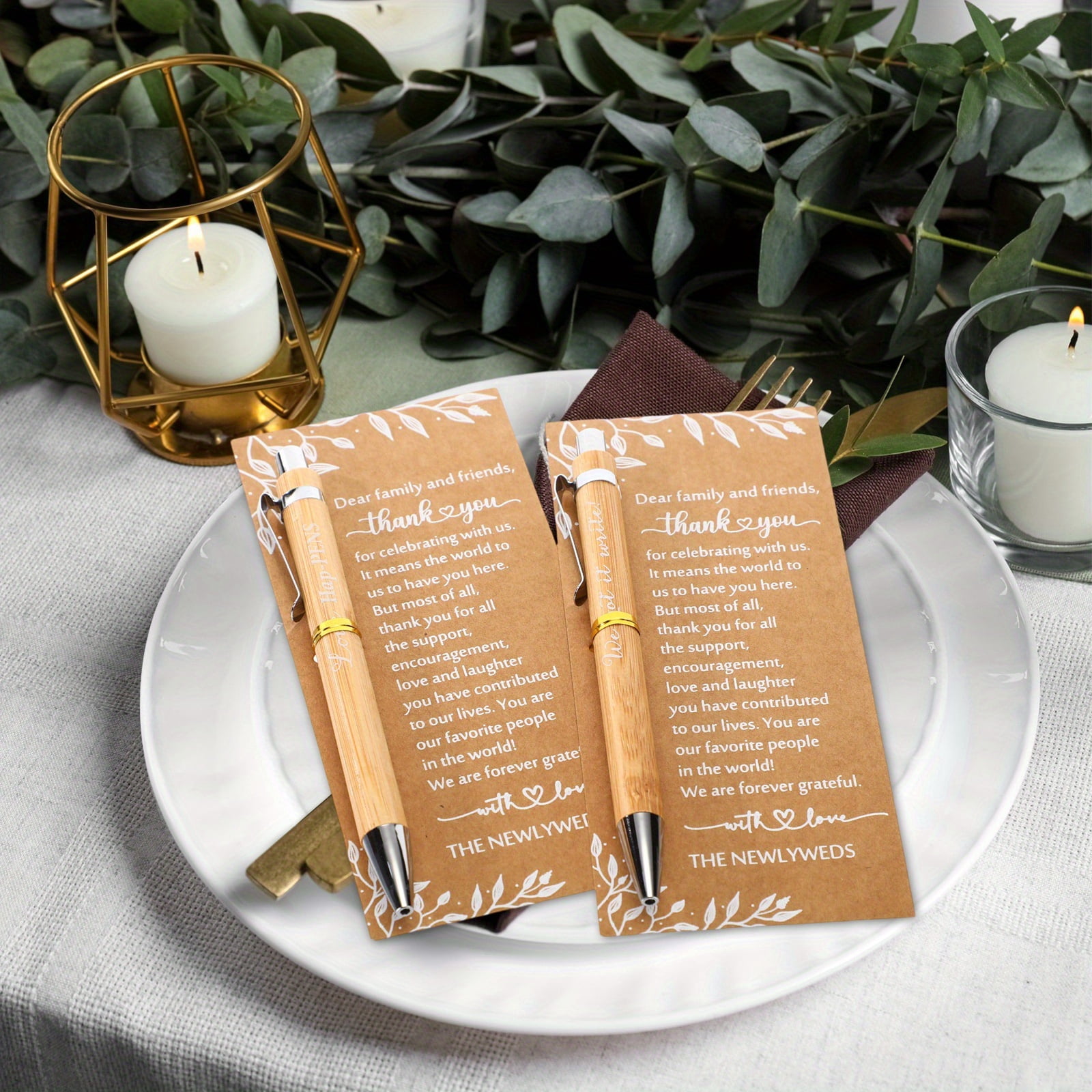 100 Sets of Bulk Wedding And Bridal Gift Party Favors, Elegant Pens with Exquisite Metal Accents And Thank-You Cards, Ideal Accompaniments to Wedding Invitations As Practical Gifts for Wedding Guests