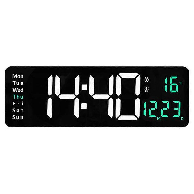 Reloj de pared digital LED grande montado en la pared, temperatura, fecha, semana, visualización, apagado, memoria, reloj de mesa con control remoto para el hogar, verde