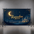 thumbnail image 5 of Ramadan Themed Banner with Crescent Moon Starry Night Background Mosque Elements Backdrop Party Decorations for Ramadan Celebrations Iftar Gatherings Family Parties Islamic Events Cultural Festivities, 5 of 8