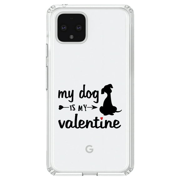 DistinctInk Clear Shockproof Hybrid Case for Google Pixel 4 XL (6.3" Screen) - TPU Bumper Acrylic Back Tempered Glass Screen Protector - My Dog is My Valentine