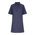 thumbnail image 4 of Nmnitkp Dresses for Women Linen Blend Shirt Collar Shift Dress, Short Sleeve Half Button Loose Fit Casual Summer Dress for Beach Womens Dresses Dark Blue,2XL, 4 of 6