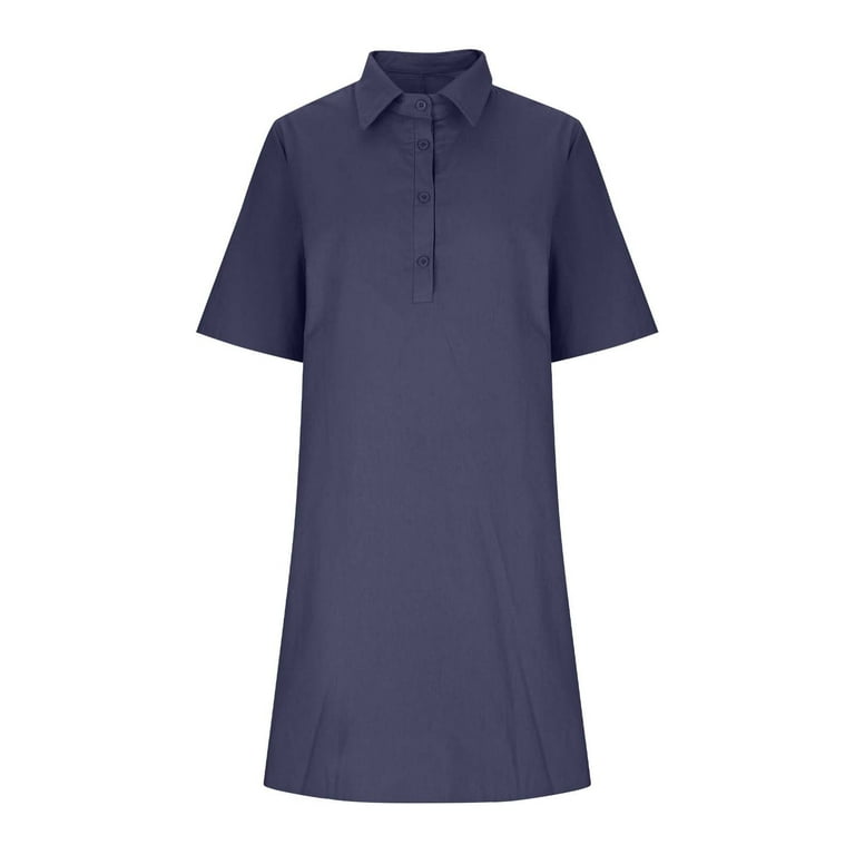 LangJing Summer Dresses for Women Vacation Cotton Linen Gauze Knee Length Dress Plus Size Short Sleeve Button Up Henley Dress Dark Blue,M - Walmart.com LangJing Summer Dresses for Women Vacation Cotton Linen Gauze Knee Length Dress Plus Size Short Sleeve Button Up Henley Dress Dark Blue,M - Walmart.com