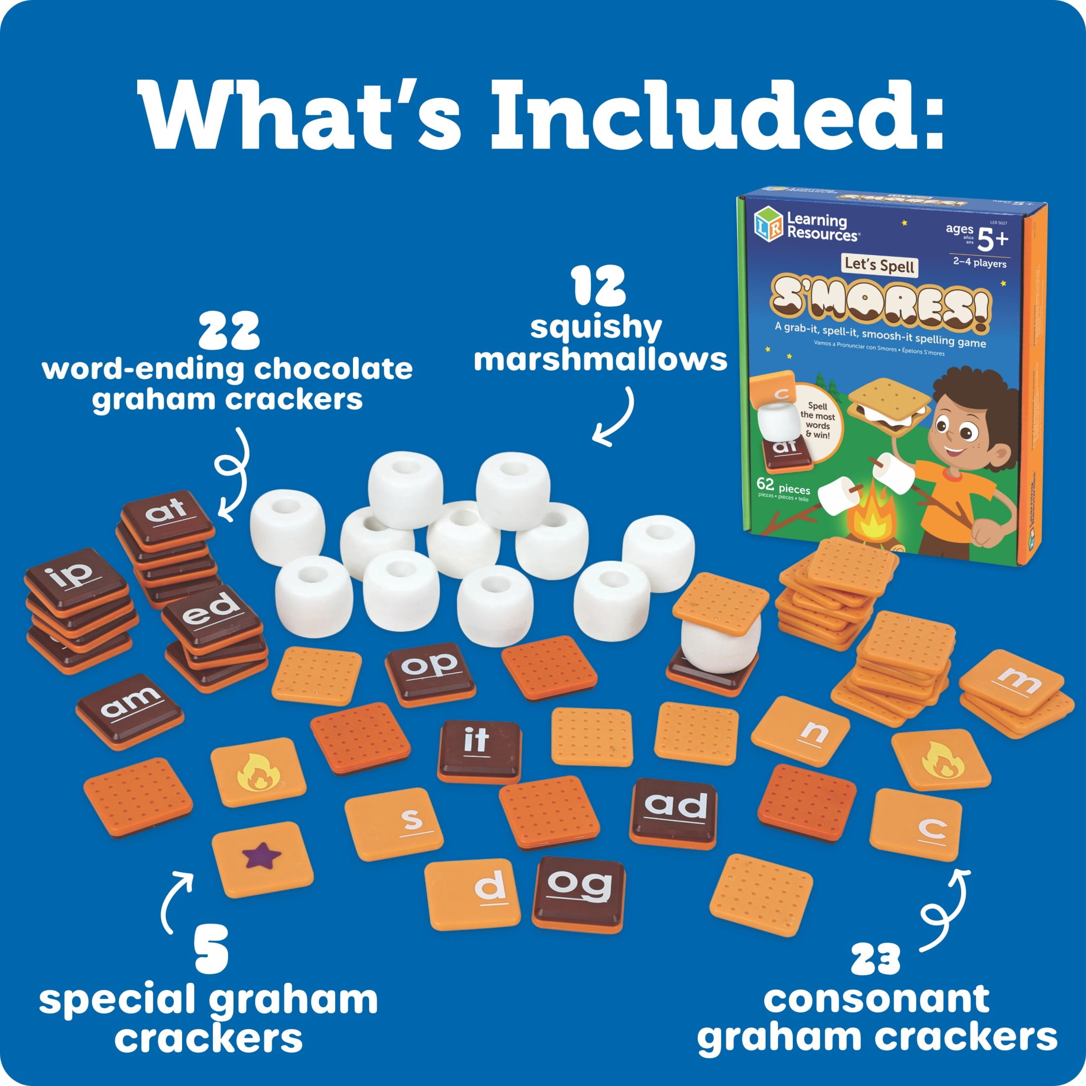 Learning Resources Let's Spell S'mores!, Alphabet Flash Cards, Word Games, Learn to Read, Dyslexia Tools for Kids, Ages 5+, 62 Pieces