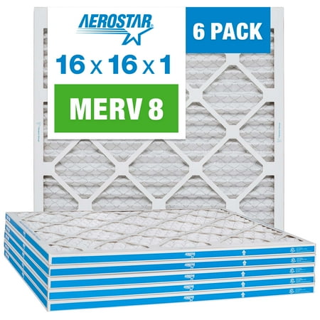 

Aerostar 16x16x1 MERV 8 Pleated Air Filter AC Furnace Air Filter 6 Pack