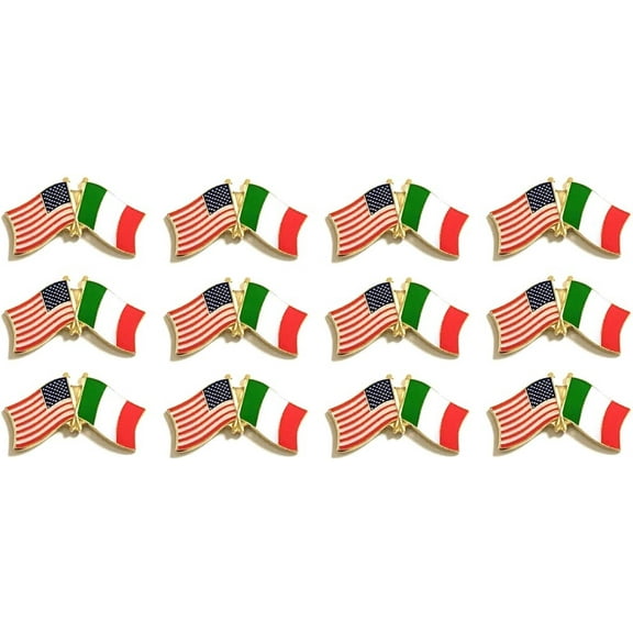 Pack of 12 Italian Flag Lapel Pins, Italy Crossed Double Friendship Flag Pin