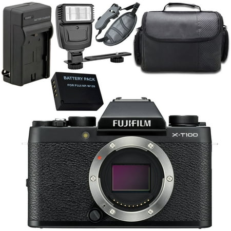 Fujifilm X-T100 Mirrorless Digital Camera (Black) 16582177 + Carrying Case + Universal Slave Flash unit + Hand Strap