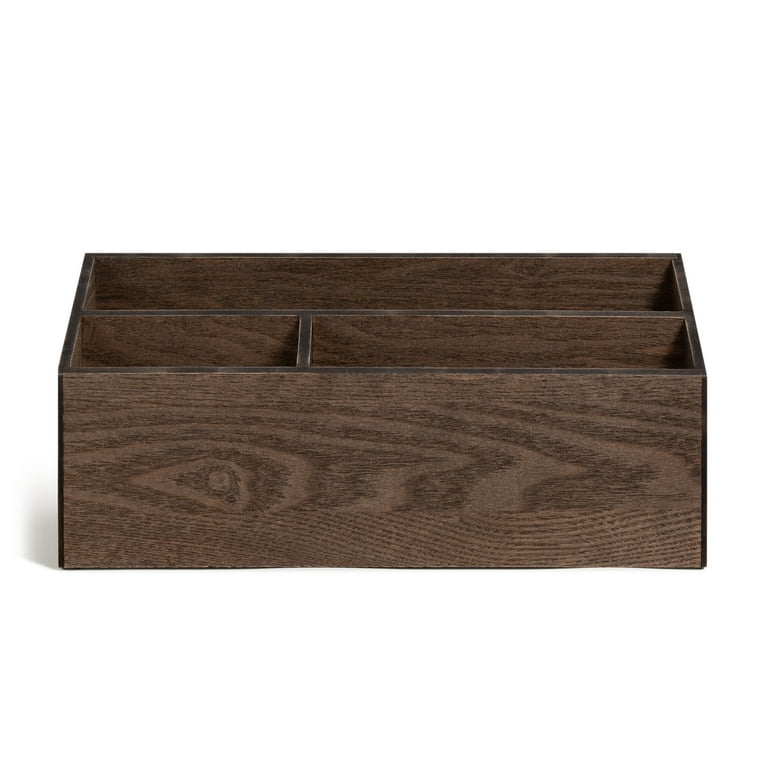 U Brands 3 Compartments Wooden Desk Storage Bin - Dark Brown - 1 Each