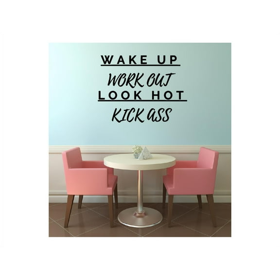 Wake Up Look Hot Kick Ass Quote Fitness Workout Success Motivation Quotes Wall Decals Healthy Lifestyle for Girls Boys Gym Home Sports Room Decor Vinyl Wall Art Stickers Decoration Size (12x20 inch)