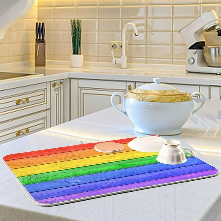Dreamtimes Vintage Gallery Grunge Wooden Rainbow Dish Drying Mat Kitchen Drying Pad Dish Draining Mat Dish Rack Drainer Pad 16 x 18 Walmart
