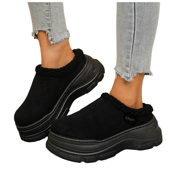 Rokment Womens Orthopedic Platform Clogs Backless Snow Boots Fleece Lined Winter Fashion Warm Chunky Slip on Mules Indoor Outdoor Casual Booties Wide Width A Size 6.5