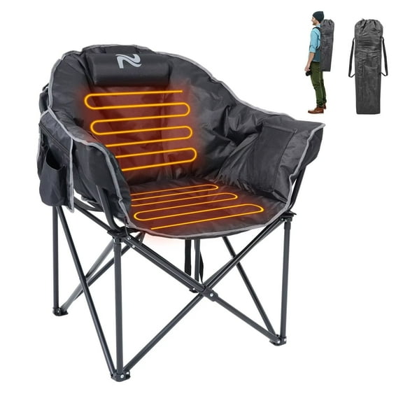 NAIZEA Oversized Heated Camping Chair, Portable Folding Lawn Chair, 3 Heat Levels, Outdoor Lounge Patio Chair, with Large Pockets , Travel Bag and Headrest, Supports 500lb