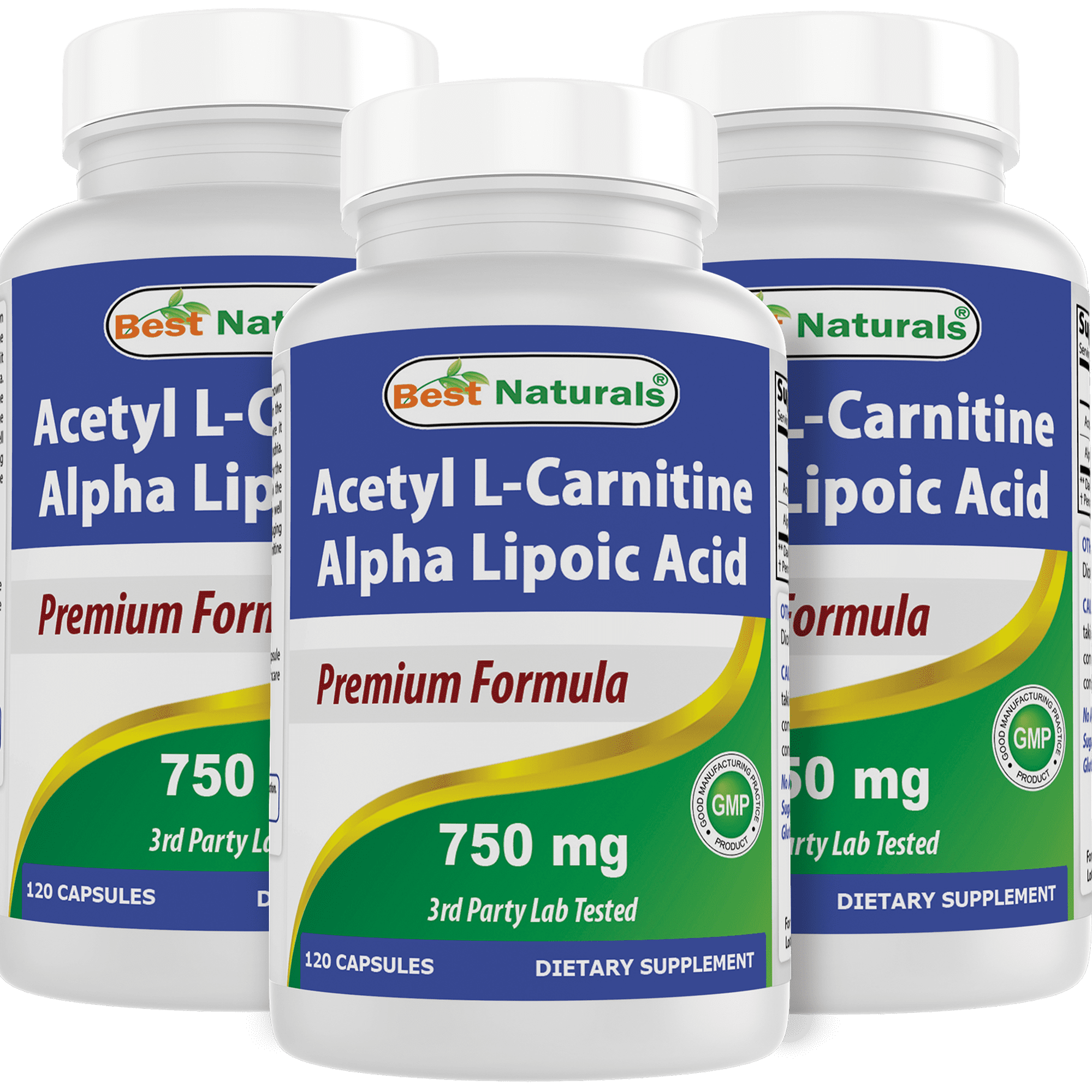 3 Pack Best Naturals Acetyl L-Carnitine and Alpha Lipoic Acid 750 mg 120 Capsules
