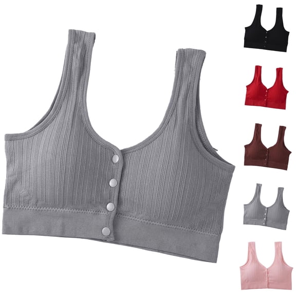 QNANSPI Women Sports Bras,Everyday Bras,Sports Bra Front Hook Solid Color Wide Strap Full Cup Minimize Support Wirefree